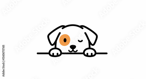 Adorable Winking Puppy Cartoon Peeking Over Horizontal Line