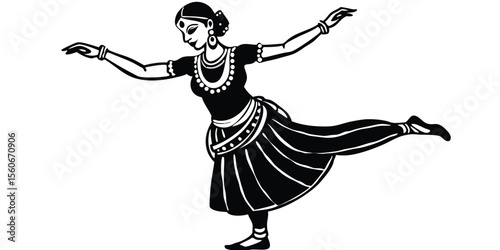 Elegant Bharatanatyam Dancer in Classic Pose Vector Illustration