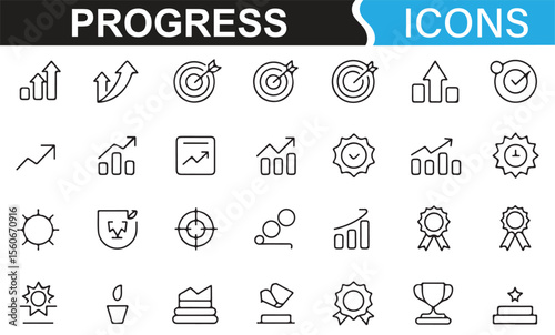 Line art icons representing goals, targets, and upward trends in growth and success.