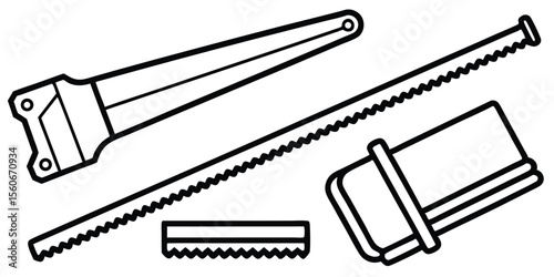 Vintage-Style Line Art Icons of Carpentry Tools Saw Blades, Handles, and More