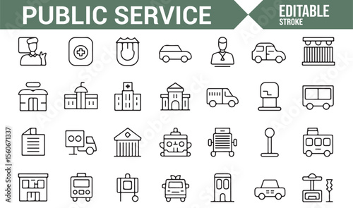 Icons for government offices, emergency vehicles, and civil servants in public service.