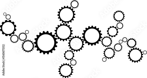 Gears connecting together in black template for background, banner, different size gears rotating like team, business