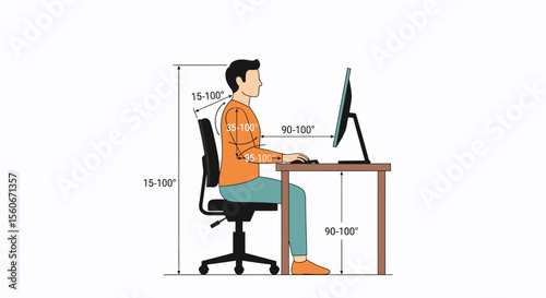 Ergonomic Office Posture Illustration: Correct Sitting Position at Desk