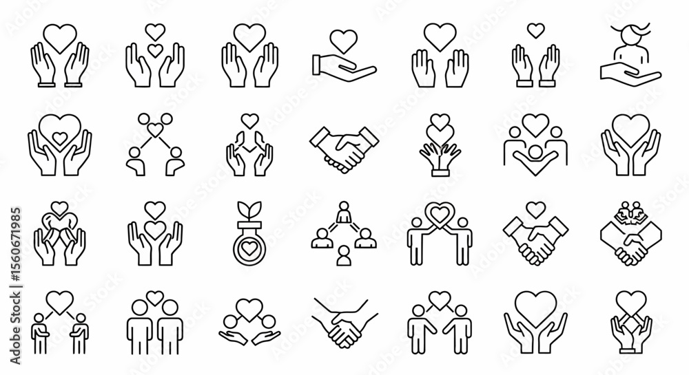 Fototapeta premium Collection of Outline Icons Depicting Acts of Love and Connection