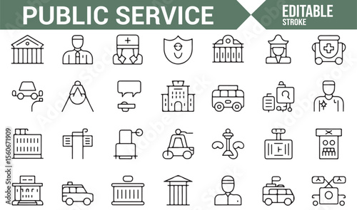 Public service icons illustrating hospitals, law enforcement, and emergency responders.