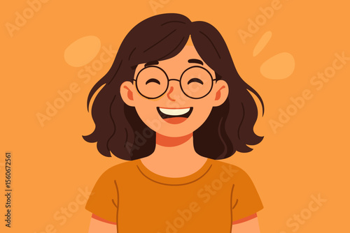Cheerful young woman with eyeglasses smiling. Happy girl character headshot portrait. Concept of joy, positive emotion, good mood and happiness. Modern flat vector cartoon illustration.