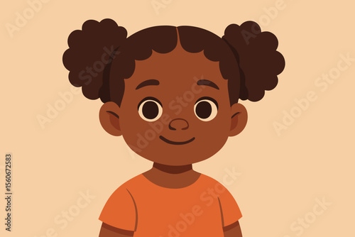 Cute African American little girl portrait. Happy smiling black child with afro puffs hairstyle. Modern flat vector cartoon character illustration for kids, diversity, and representation.