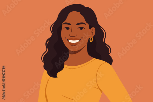 Smiling confident African American woman portrait. Happy young black female character looking at camera. Modern flat vector cartoon illustration for diversity and empowerment concepts.