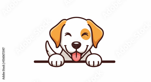 Playful Cartoon Dog with Orange Ears, Winking and Tongue Out, Peeking Over a Surface
