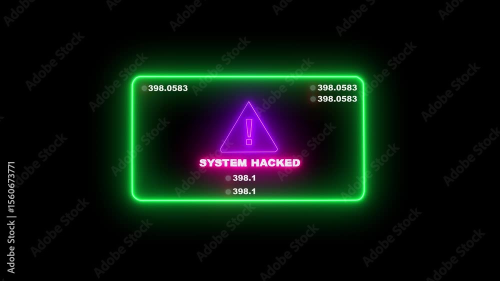 DATA hack security breach computer hacking warning message hacked alert. microprocessor connections and data processing on black background. Business server show security hacked alert warning sign,