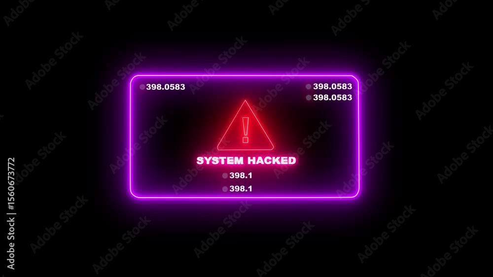 DATA hack security breach computer hacking warning message hacked alert. microprocessor connections and data processing on black background. Business server show security hacked alert warning sign,