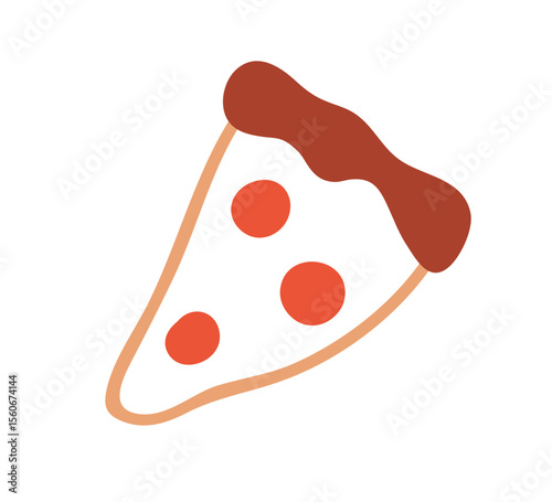 Pizza slice, cut piece in doodle style. Triangle part, Italian fast food, sna...