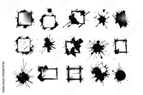 grunge brush stroke texture set watercolor splash spray ink splatter halftone line graffiti box torn paper overlay frame white background
