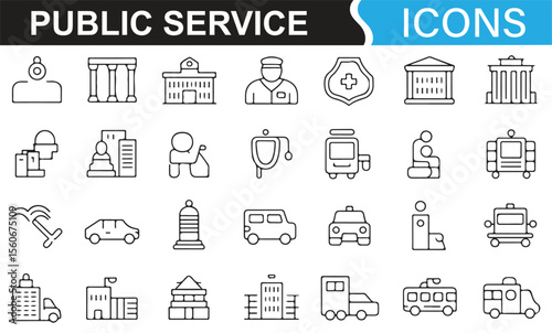 Icons representing various public service professions, including police, emergency services, and government institutions.