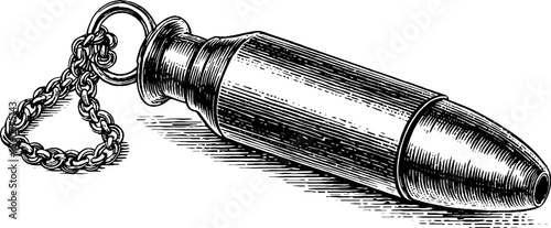 Vintage bullet pendant with chain loop sketch for jewelry design