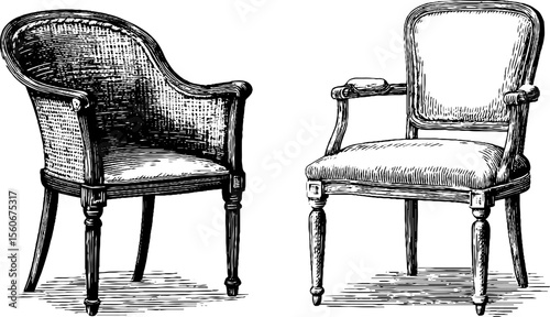 Vintage cane chairs with woven seats engraving design for retro decor