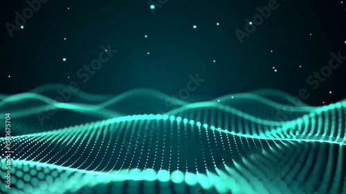 A dark blue background with a green wave pattern