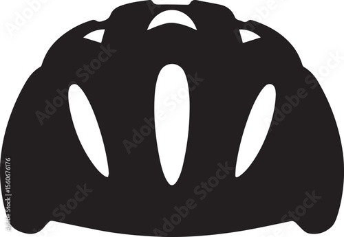 Black and White Bicycle Helmet Silhouette with Vents and Protective Design