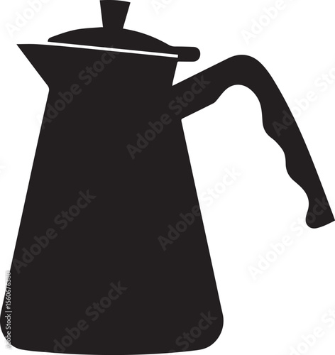 Black Silhouette of a Classic Italian Coffee Maker with Lid and Handle