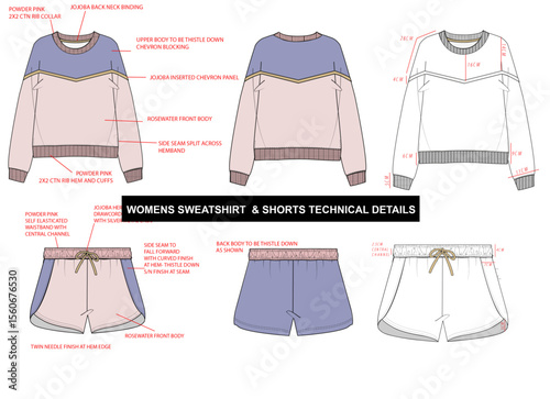 womens sweatshirt AND SHORTS technical details