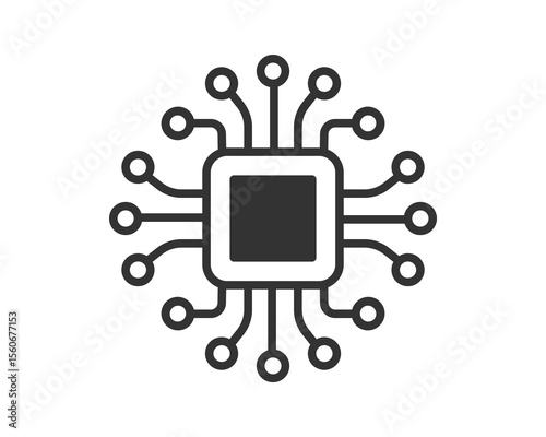 Minimalist vector graphic depicting a central processing unit (CPU) or microchip. Represents technology, computing power, and advanced circuitry. Useful for techrelated themes, AI, and innovation.