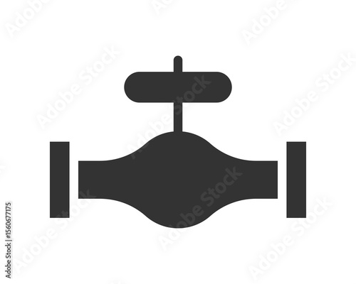 Clean silhouette of a pipe valve, ideal for technical illustration. Represents control, flow, plumbing or engineering concepts. Use for diagrams, icons, or infographics.