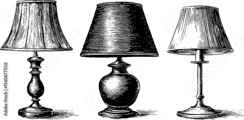 Vintage floor lamp set with fabric lampshades - retro home decor design