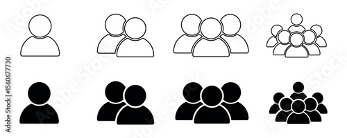 People icons collection in outline and solid,vector illustration