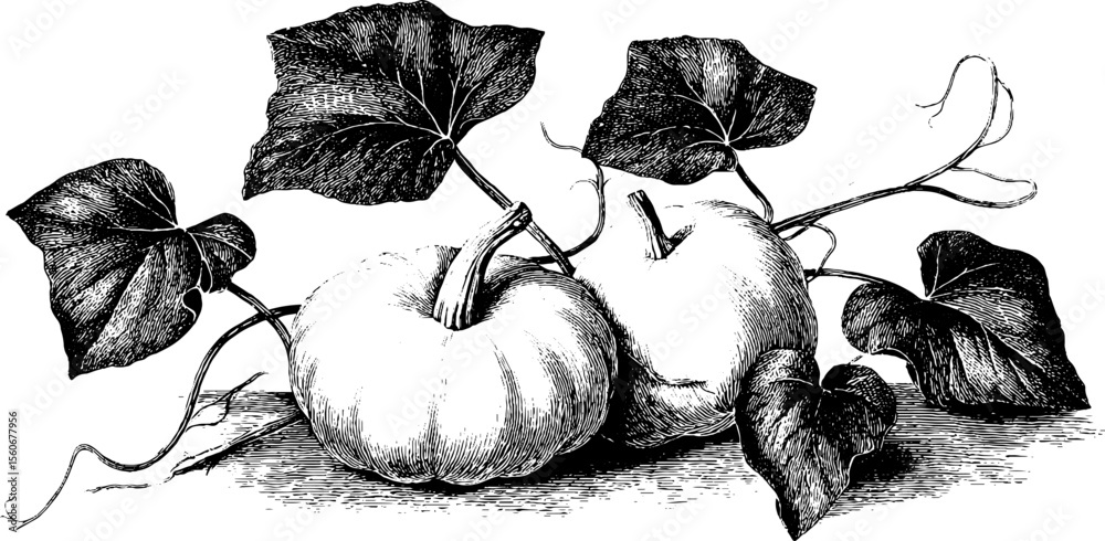 Vintage gourd and twisted vine design for autumn decor and print materials