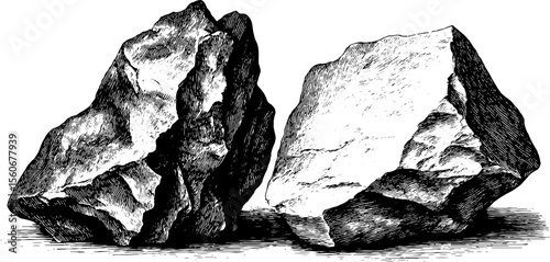 Vintage sketch of granite chunk and limestone slab for design and print projects