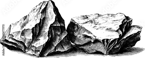 Detailed hand-drawn granite chunk and limestone slab illustration for design and decor