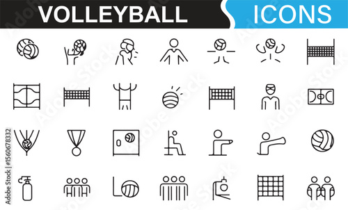 Illustrations of volleyball sports, featuring action shots, winners, and court activities.