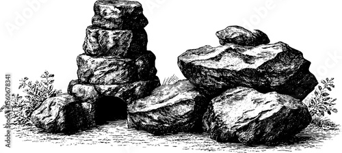 Vintage lava forge chimney and molten stone ramp sketch for design