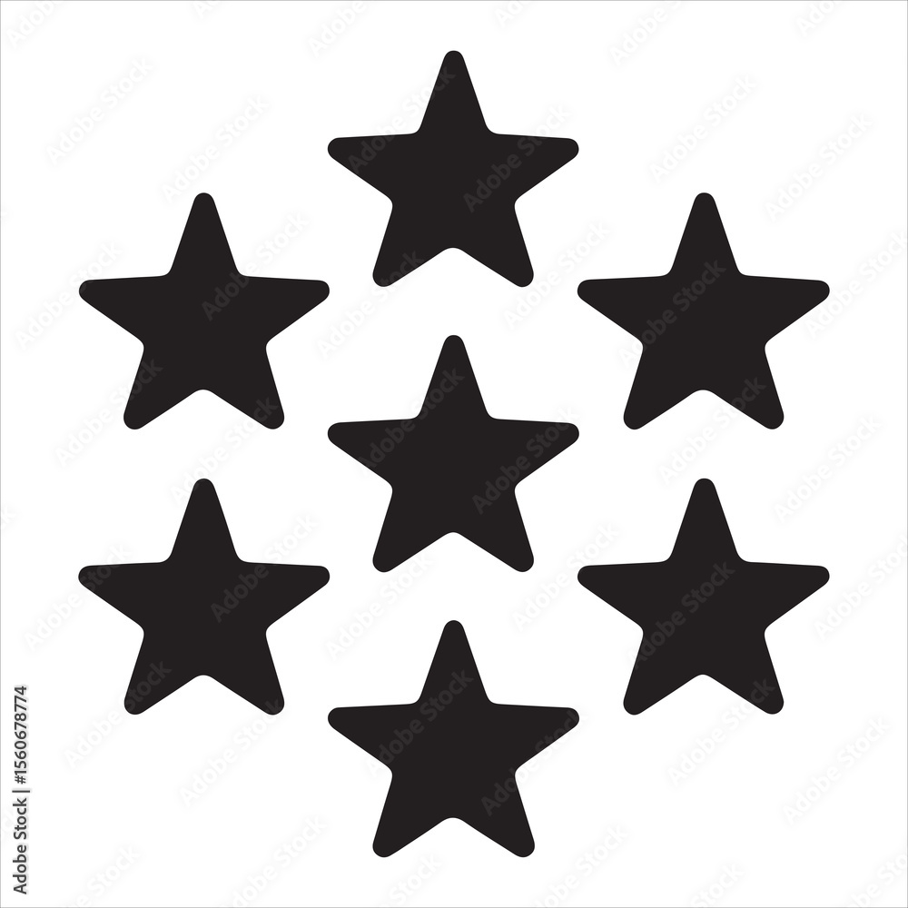 Obraz premium Seven Stars Black Silhouettes Forming Circular Arrangement On White Background.