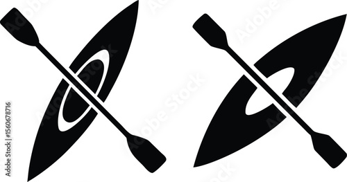 Black and White Canoe Logo Illustration Ideal for Outdoor Activities, Water Sports, and Nature Holidays