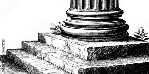 Marble temple steps and carved pedestal sketch for classical architecture design
