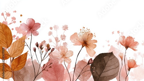 Autumn flower watercolor art background vector. Wallpaper design with floral paint brush line art. leaves and flowers nature design for cover, wall art, invitation, fabric, poster, canvas print., no 
