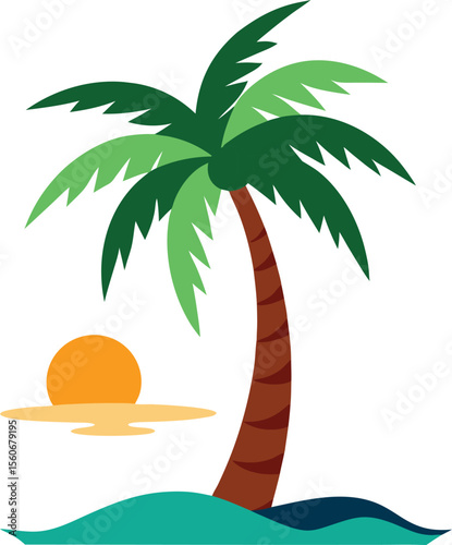 Palm Tree and Ocean Waves Vector with editable