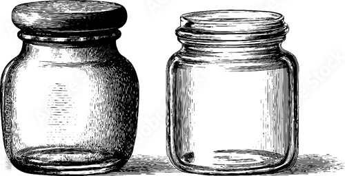 Vintage pantry shelf glass jars engraved sketch for kitchen decor and design