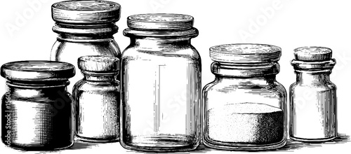 Vintage pantry shelf with glass jars - detailed retro kitchen storage illustration