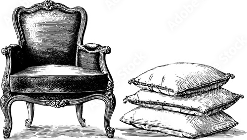 Vintage parlour chair and tapestry cushions design for classic interiors
