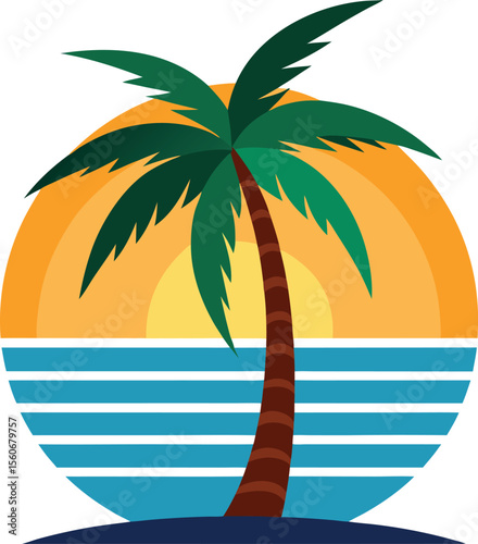 Palm Tree and Ocean Waves Vector with editable