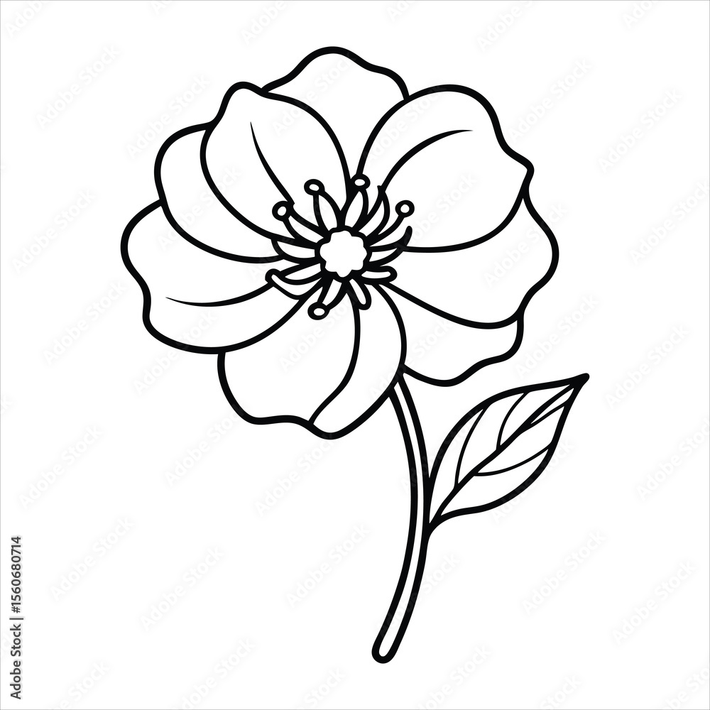 Obraz premium Stylized Black and White Illustration of a Blooming Flower Design