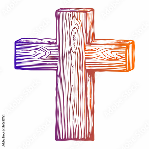 Wooden Cross Illustration with Gradient Coloring for Religious Blogs, Spiritual Articles, Faith Websites, and Cultural Awareness Content  
