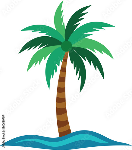 Palm Tree and Ocean Waves Vector with editable