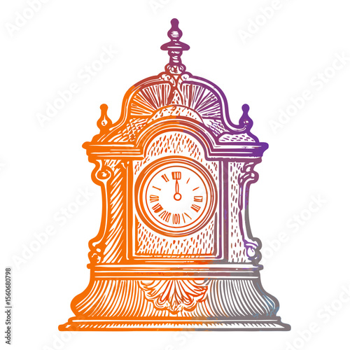 Vintage Ornate Clock Design in Gradient Colors for Home Decor Blogs, Time Management Websites, Art Projects, and Educational Materials  