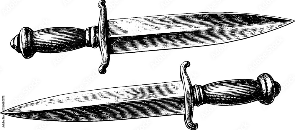 Vintage dagger and sheath silhouette illustration for retro design and decor