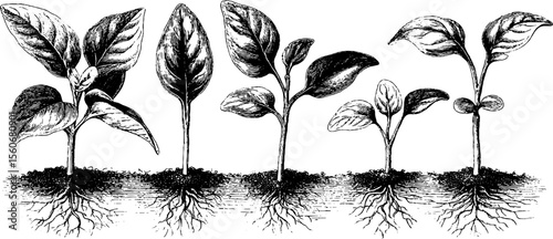 Vintage hand-drawn set of seedlings and sprouts for botanical design