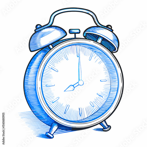 Vintage Blue Alarm Clock Illustration with Time Symbolizing Productivity, Time Management, and Schedules for Blogs, Websites, and Educational Content  