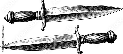 Vintage dagger and sheath silhouette illustration for retro design and decor